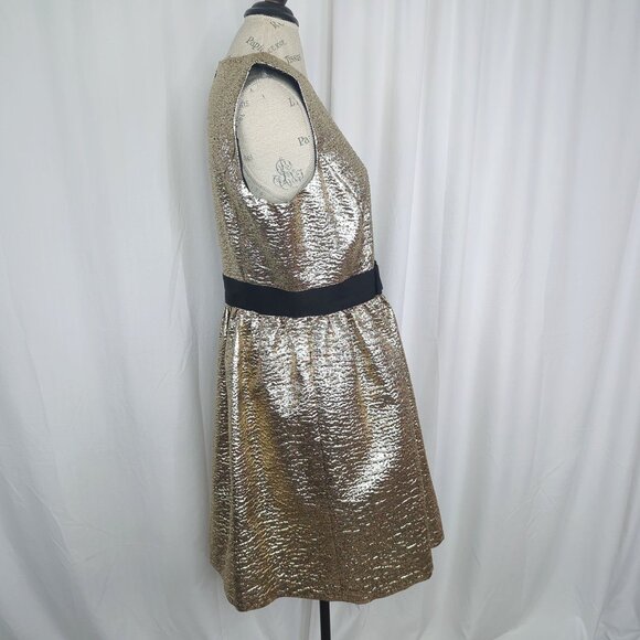 Brooks Bros Dress 16 X Large Short Metallic Gold Jacquard - Picture 8 of 10